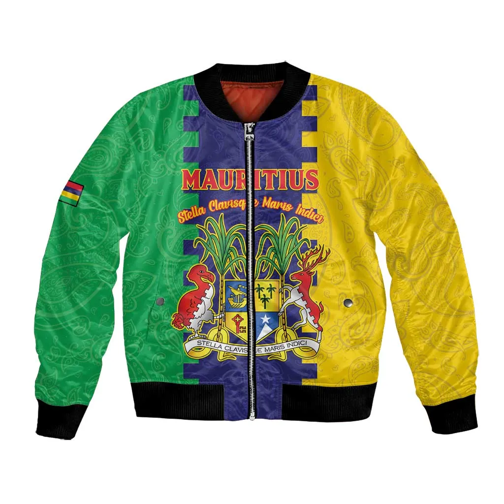 Personalised Republique de Maurice Bomber Jacket Stella Clavisque Maris Indici LT15