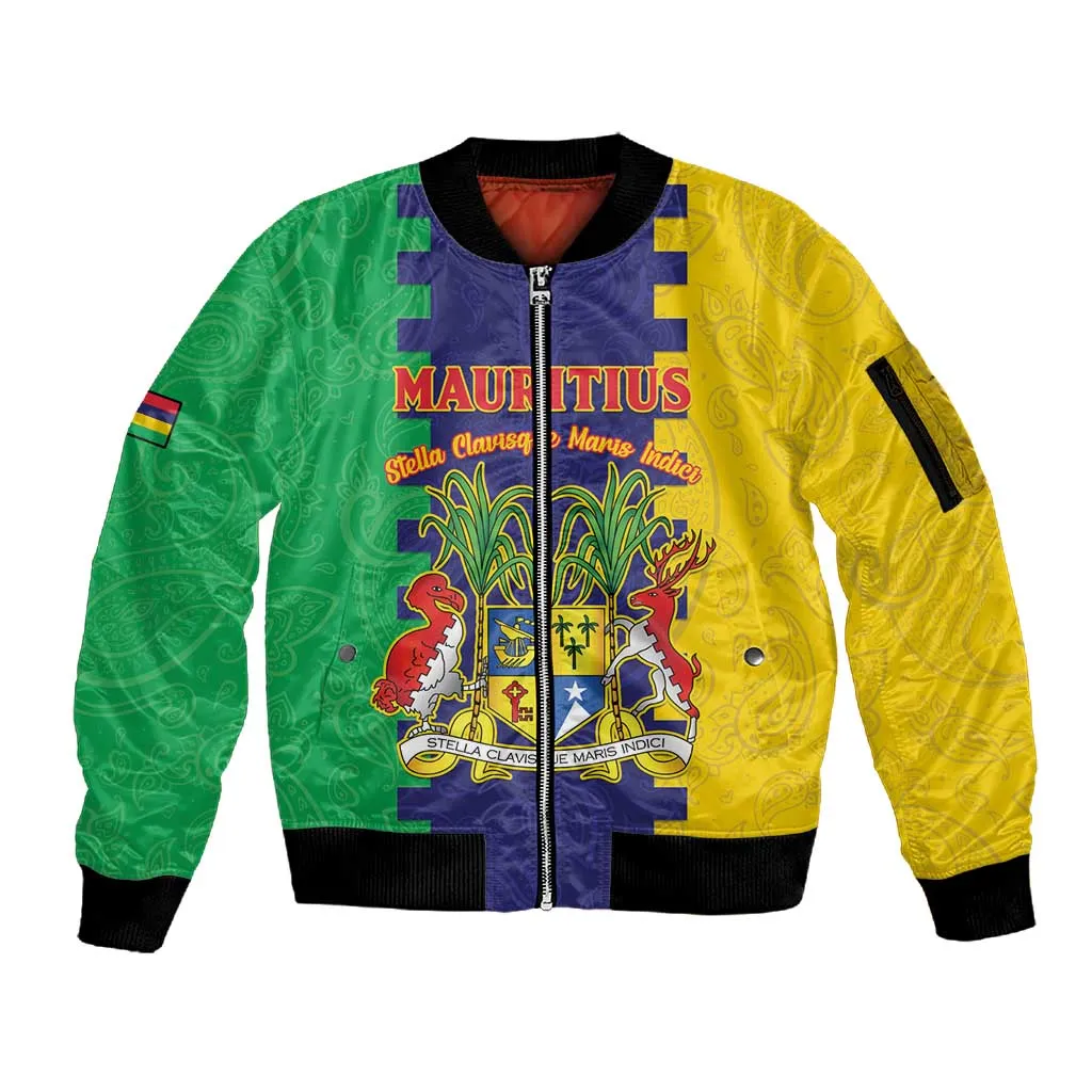 Personalised Republique de Maurice Sleeve Zip Bomber Jacket Stella Clavisque Maris Indici LT15
