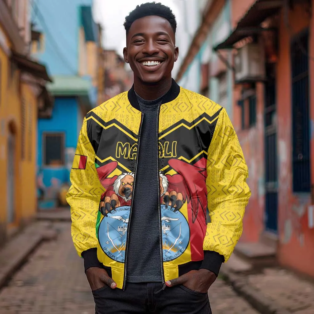 Personalized Afro Mali Vulture Bomber Jacket Coat Of Arms - Bogolan Pattern LT15