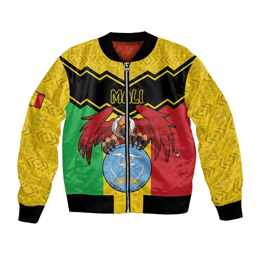 Personalized Afro Mali Vulture Bomber Jacket Coat Of Arms - Bogolan Pattern LT15