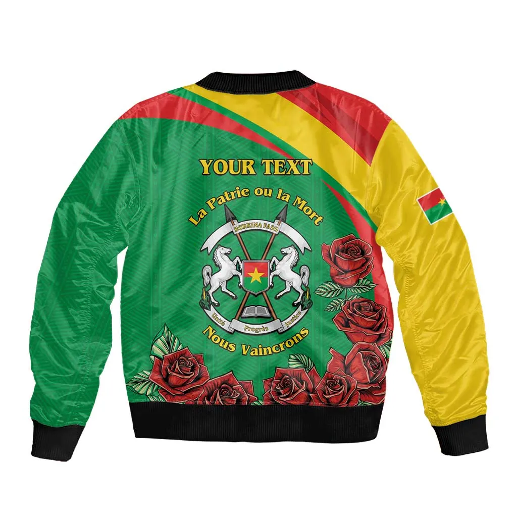 Personalized Burkina Faso Sleeve Zip Bomber Jacket White Stallion With Red Rose - Republic Day LT15