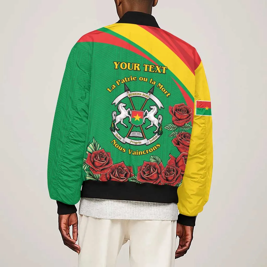 Personalized Burkina Faso Sleeve Zip Bomber Jacket White Stallion With Red Rose - Republic Day LT15