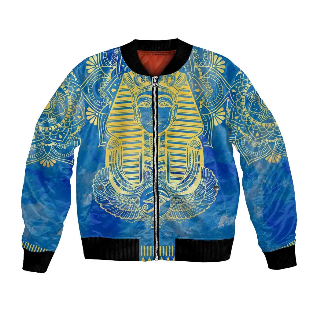 Personalized Egyptian Pharaoh Bomber Jacket with Mandala and Eye of Horus in Blue DT02