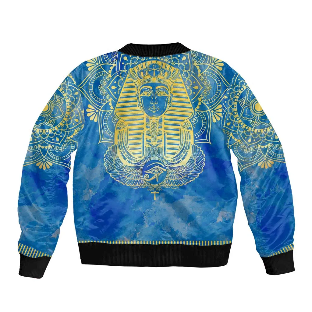 Personalized Egyptian Pharaoh Bomber Jacket with Mandala and Eye of Horus in Blue DT02