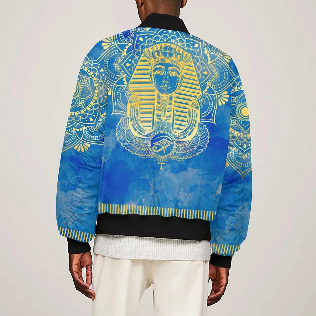 Personalized Egyptian Pharaoh Bomber Jacket with Mandala and Eye of Horus in Blue DT02