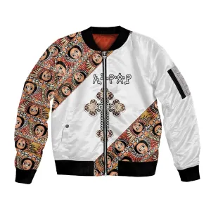 Personalized Ethiopia Sleeve Zip Bomber Jacket Ethiopian Orthodox Church Angel LT15