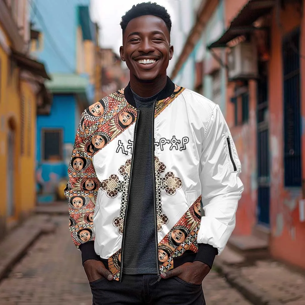 Personalized Ethiopia Sleeve Zip Bomber Jacket Ethiopian Orthodox Church Angel LT15