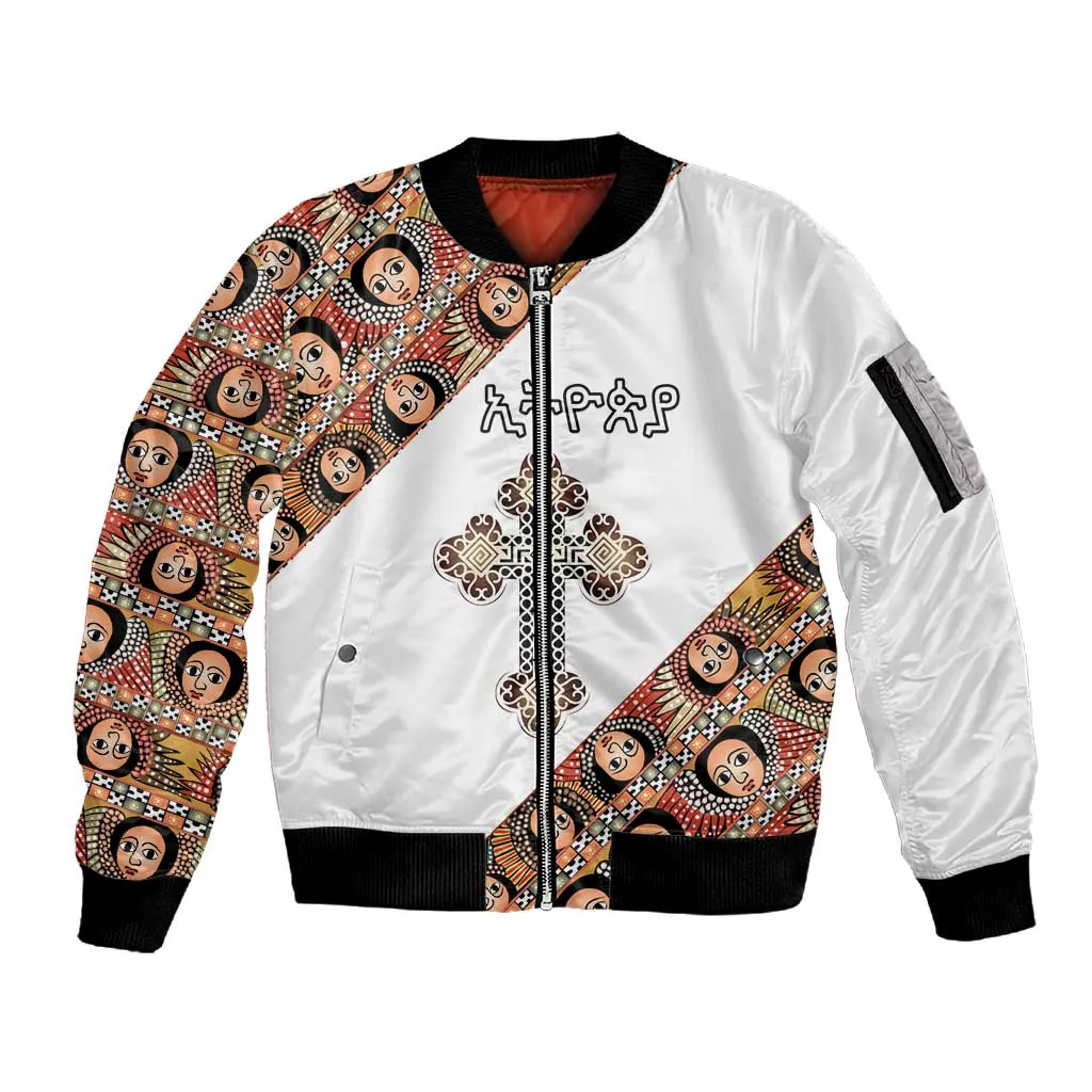 Personalized Ethiopia Sleeve Zip Bomber Jacket Ethiopian Orthodox Church Angel LT15