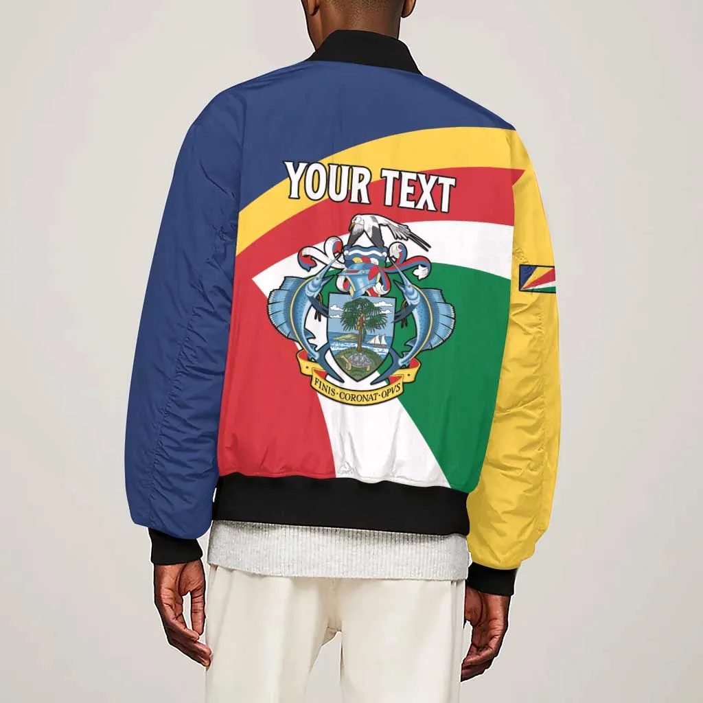 Personalized Happy Seychelles Independence Day Sleeve Zip Bomber Jacket Black Parrot Coat Of Arms LT15