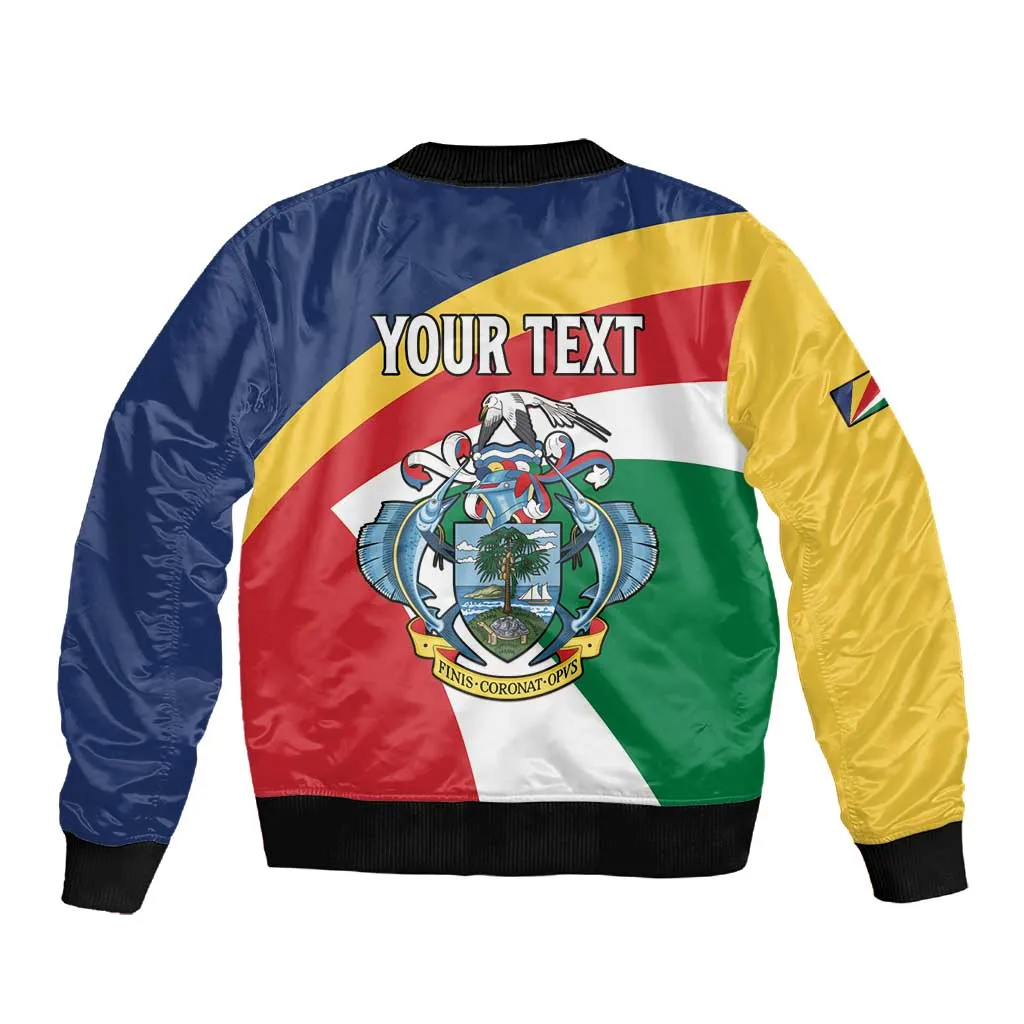 Personalized Happy Seychelles Independence Day Sleeve Zip Bomber Jacket Black Parrot Coat Of Arms LT15
