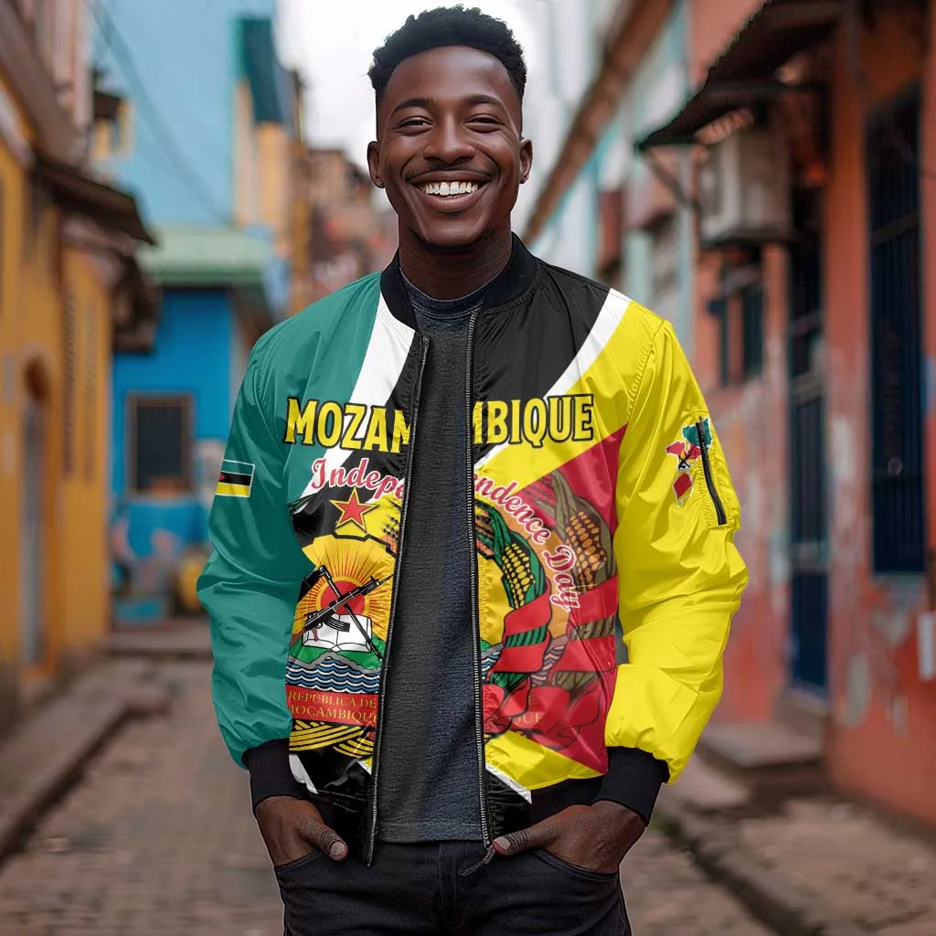 Personalized Mozambique Independence Day Sleeve Zip Bomber Jacket Coat Of Arms - Flag Style LT15