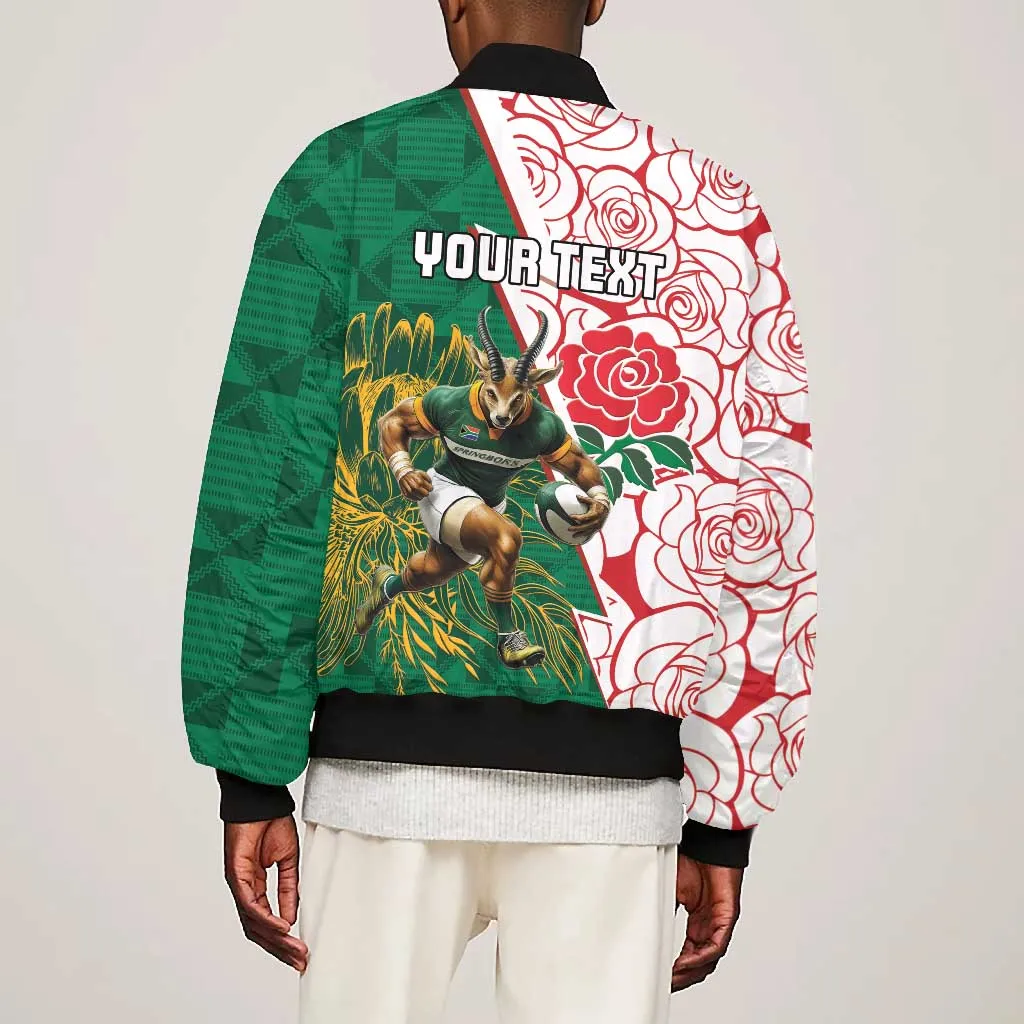 Personalized South Africa Combine England Rugby Bomber Jacket Springboks and Red Rose LT15