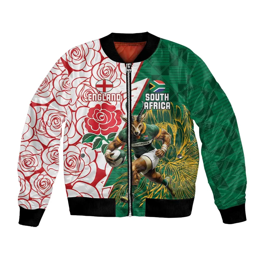 Personalized South Africa Combine England Rugby Bomber Jacket Springboks and Red Rose LT15