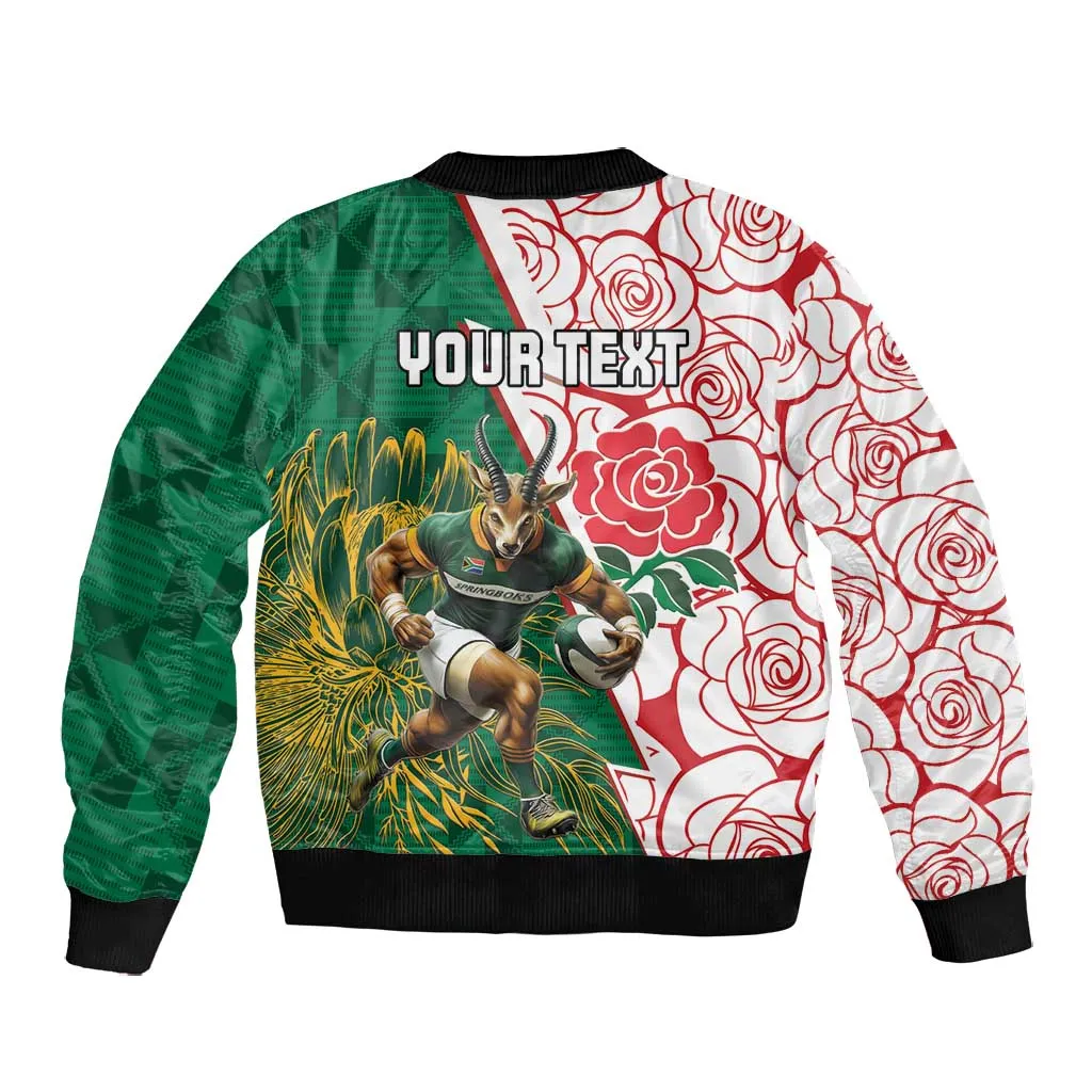 Personalized South Africa Combine England Rugby Bomber Jacket Springboks and Red Rose LT15