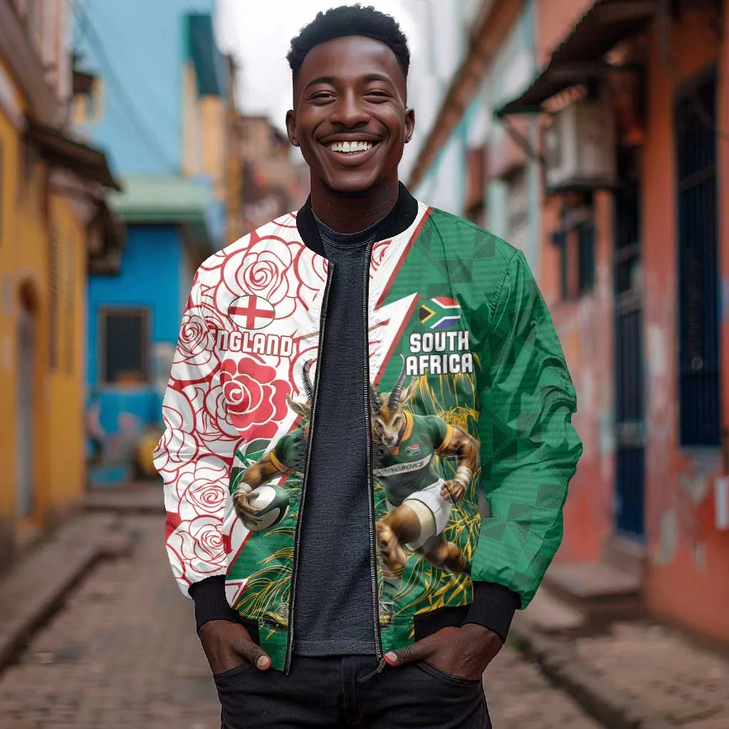 Personalized South Africa Combine England Rugby Bomber Jacket Springboks and Red Rose LT15