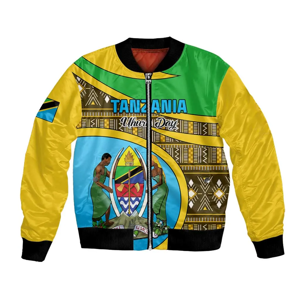 Personalized Tanzania Independence Day Bomber Jacket with Tanzanian Coat of Arms and African Pattern LT01