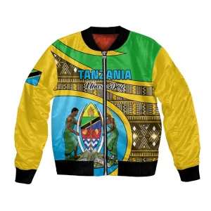 Personalized Tanzania Independence Day Bomber Jacket with Tanzanian Coat of Arms and African Pattern LT01