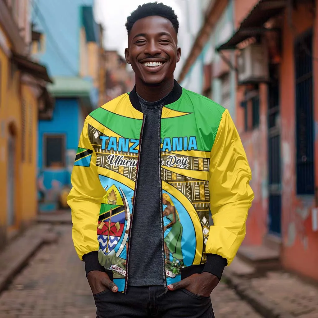 Personalized Tanzania Independence Day Bomber Jacket with Tanzanian Coat of Arms and African Pattern LT01
