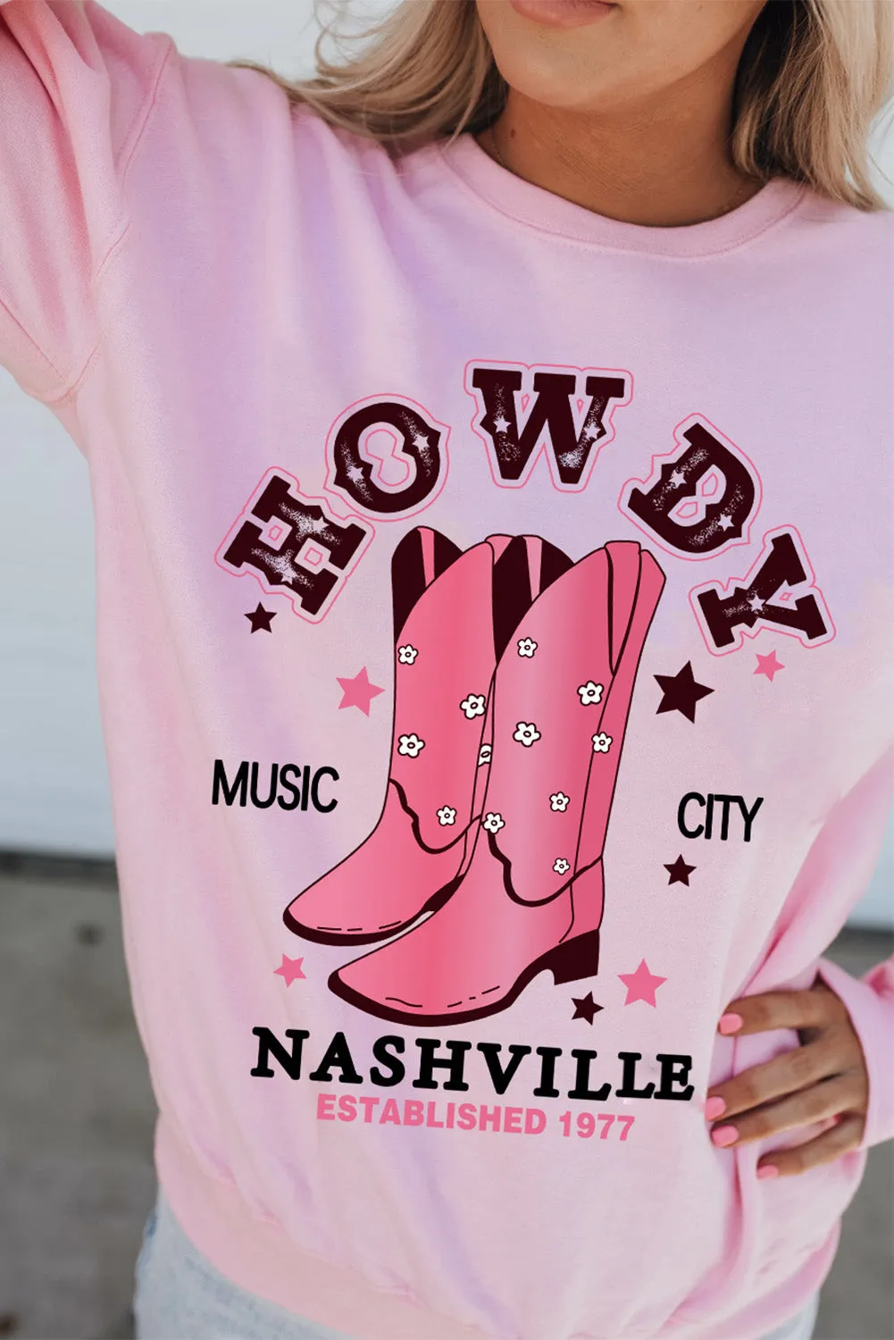Pink HOWDY NASHVILLE Vintage Western Graphic Sweatshirt