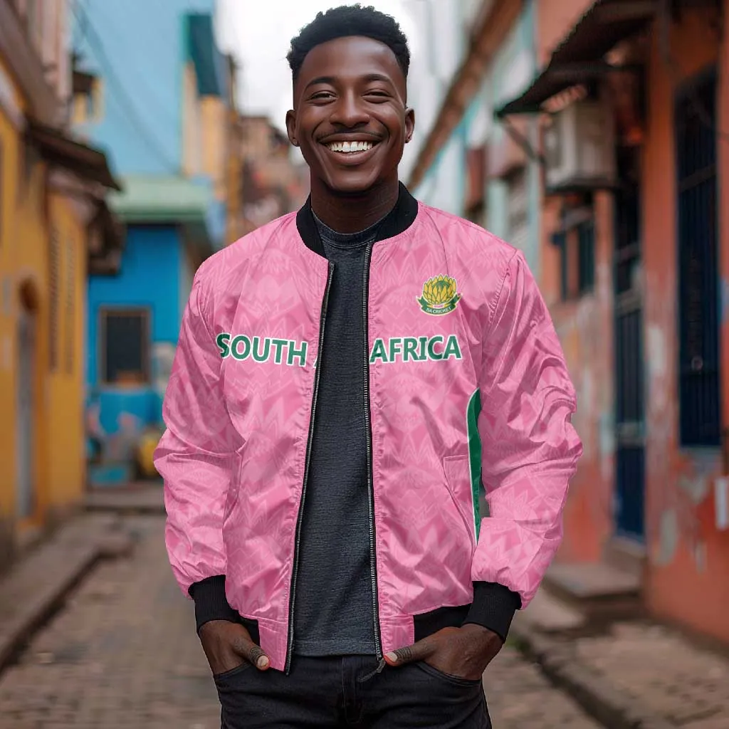 Pink South Africa Cricket Custom Bomber Jacket African King Proteas Be Way Pink LT9