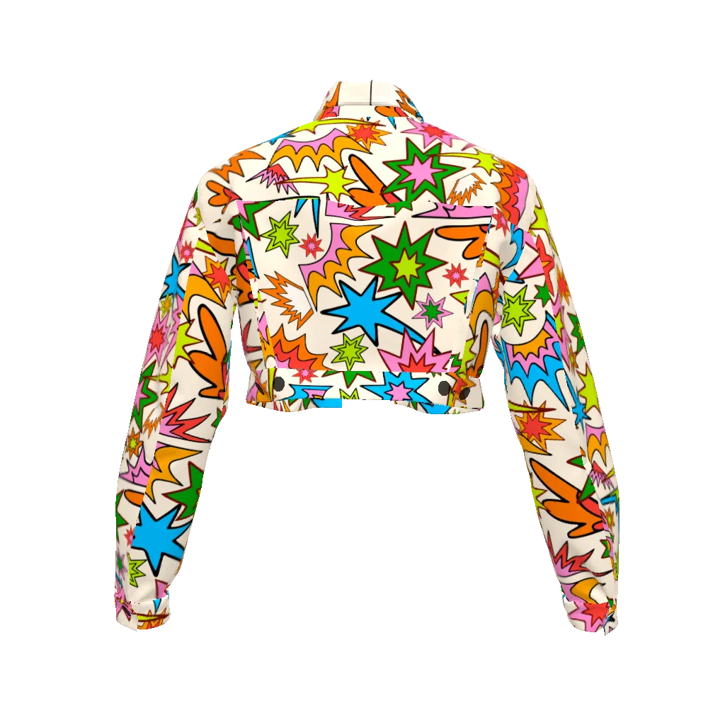 Play Print Cropped Denim Jacket