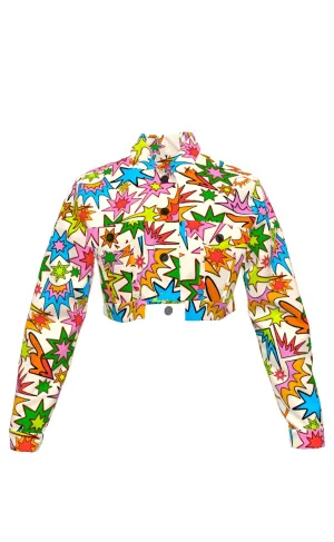 Play Print Cropped Denim Jacket