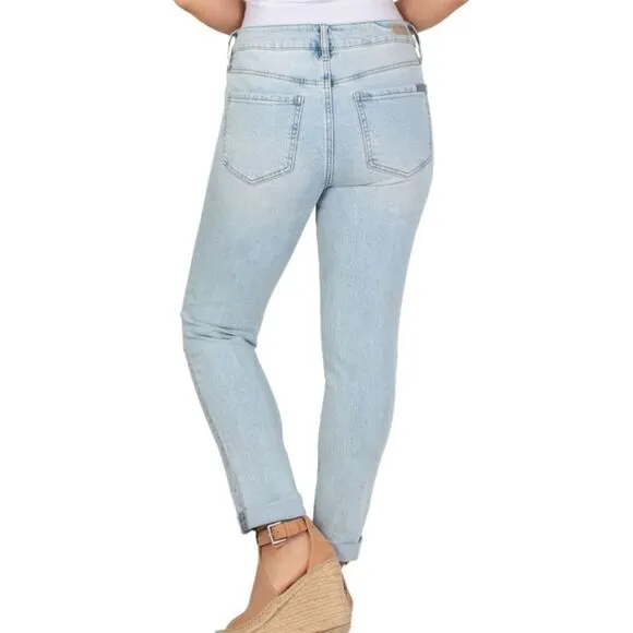 PLUS size! Seven7 Stretch Distressed Bleach Wash Ankle Jeans