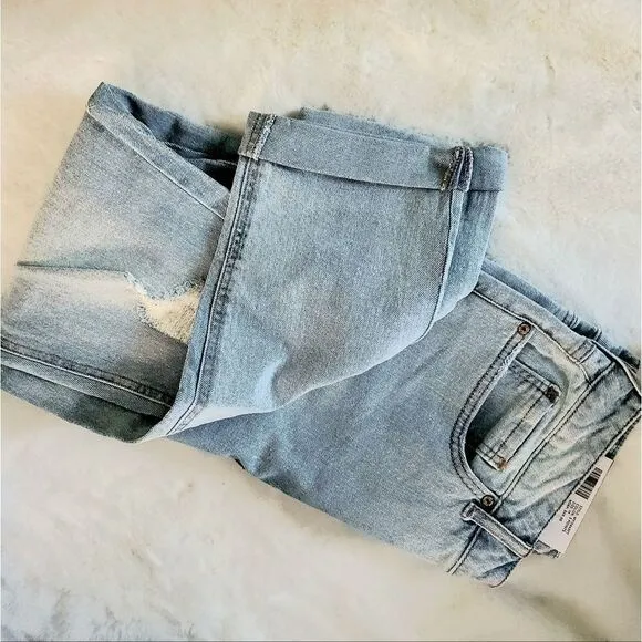 PLUS size! Seven7 Stretch Distressed Bleach Wash Ankle Jeans