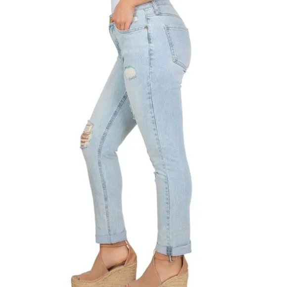 PLUS size! Seven7 Stretch Distressed Bleach Wash Ankle Jeans