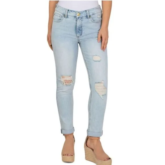 PLUS size! Seven7 Stretch Distressed Bleach Wash Ankle Jeans