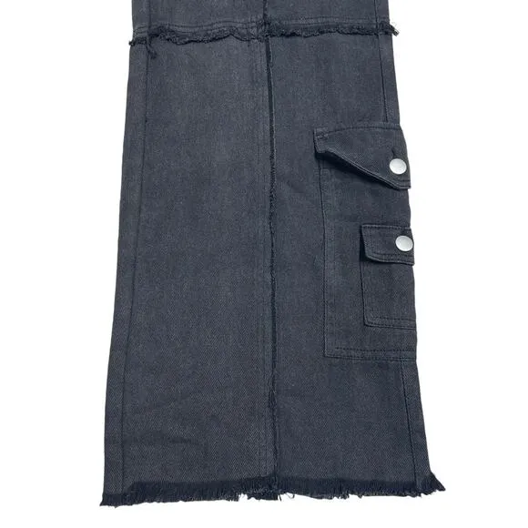 POL Wide Leg Soft 100% Cotton Boho Cargo Jeans Black Size M FWP64