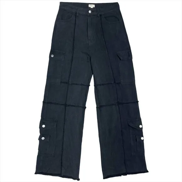 POL Wide Leg Soft 100% Cotton Boho Cargo Jeans Black Size M FWP64