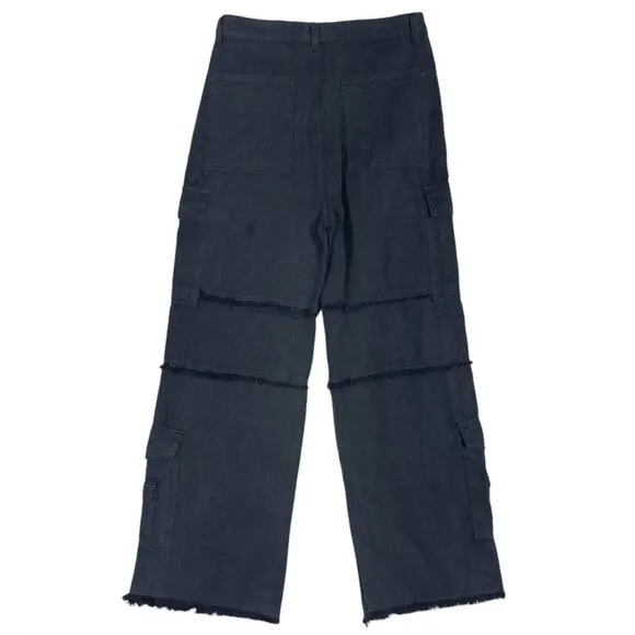 POL Wide Leg Soft 100% Cotton Boho Cargo Jeans Black Size M FWP64