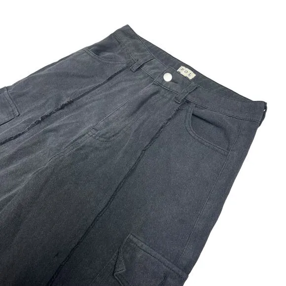 POL Wide Leg Soft 100% Cotton Boho Cargo Jeans Black Size M FWP64