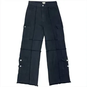 POL Wide Leg Soft 100% Cotton Boho Cargo Jeans Black Size M FWP64