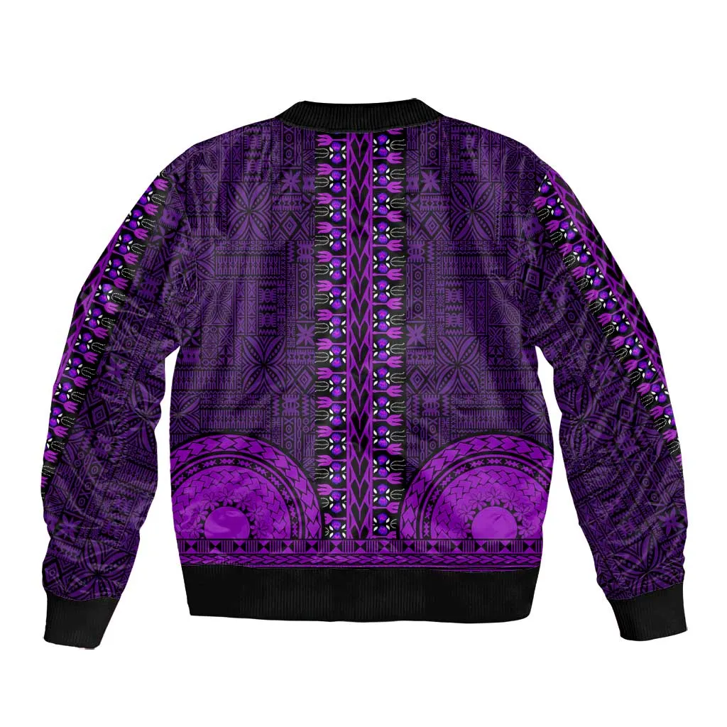 Purple Dashiki and Tapa Pattern Bomber Jacket Africa-Polynesia Together Culture LT9