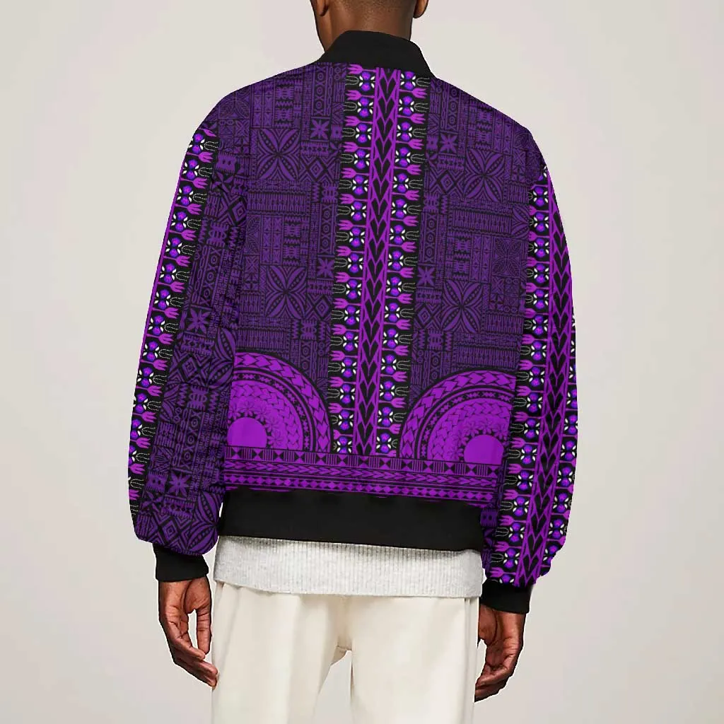 Purple Dashiki and Tapa Pattern Bomber Jacket Africa-Polynesia Together Culture LT9