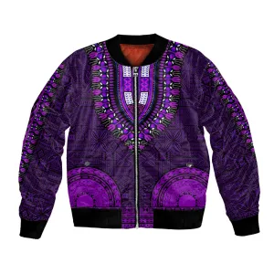 Purple Dashiki and Tapa Pattern Bomber Jacket Africa-Polynesia Together Culture LT9