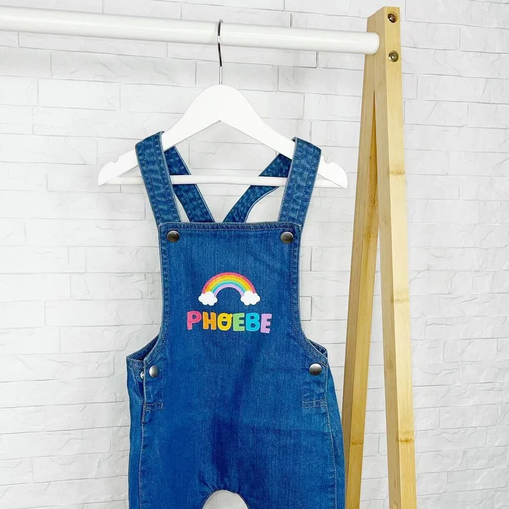 Rainbow Personalised Denim Dungaree For Girls