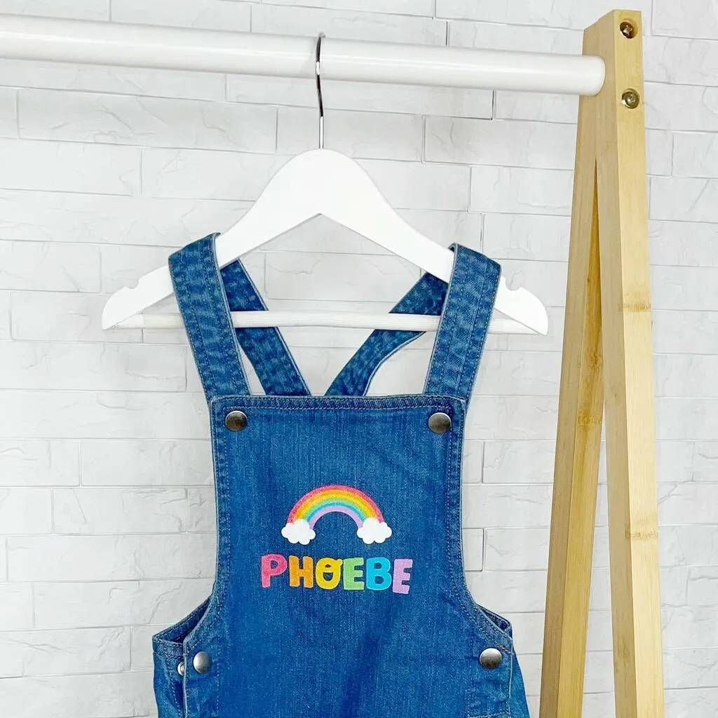 Rainbow Personalised Denim Dungaree For Girls