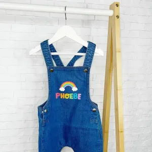 Rainbow Personalised Denim Dungaree For Girls