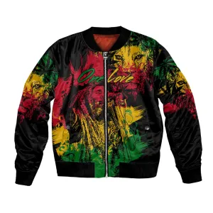 Rastafarian Lion Legend Bob Bomber Jacket Black Jamaican Reggae Festival Sketch Portrait LT9