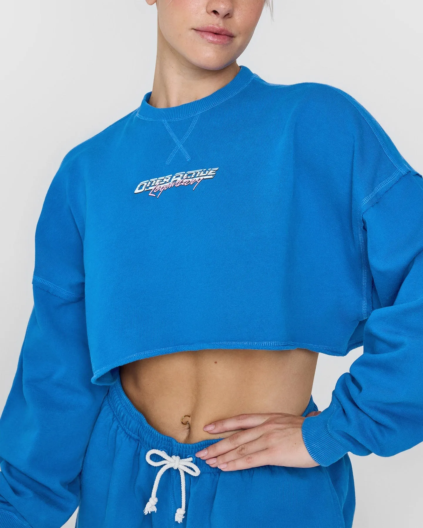 Raw Lounge Crop Sweatshirt with Graphic | Retro Blue