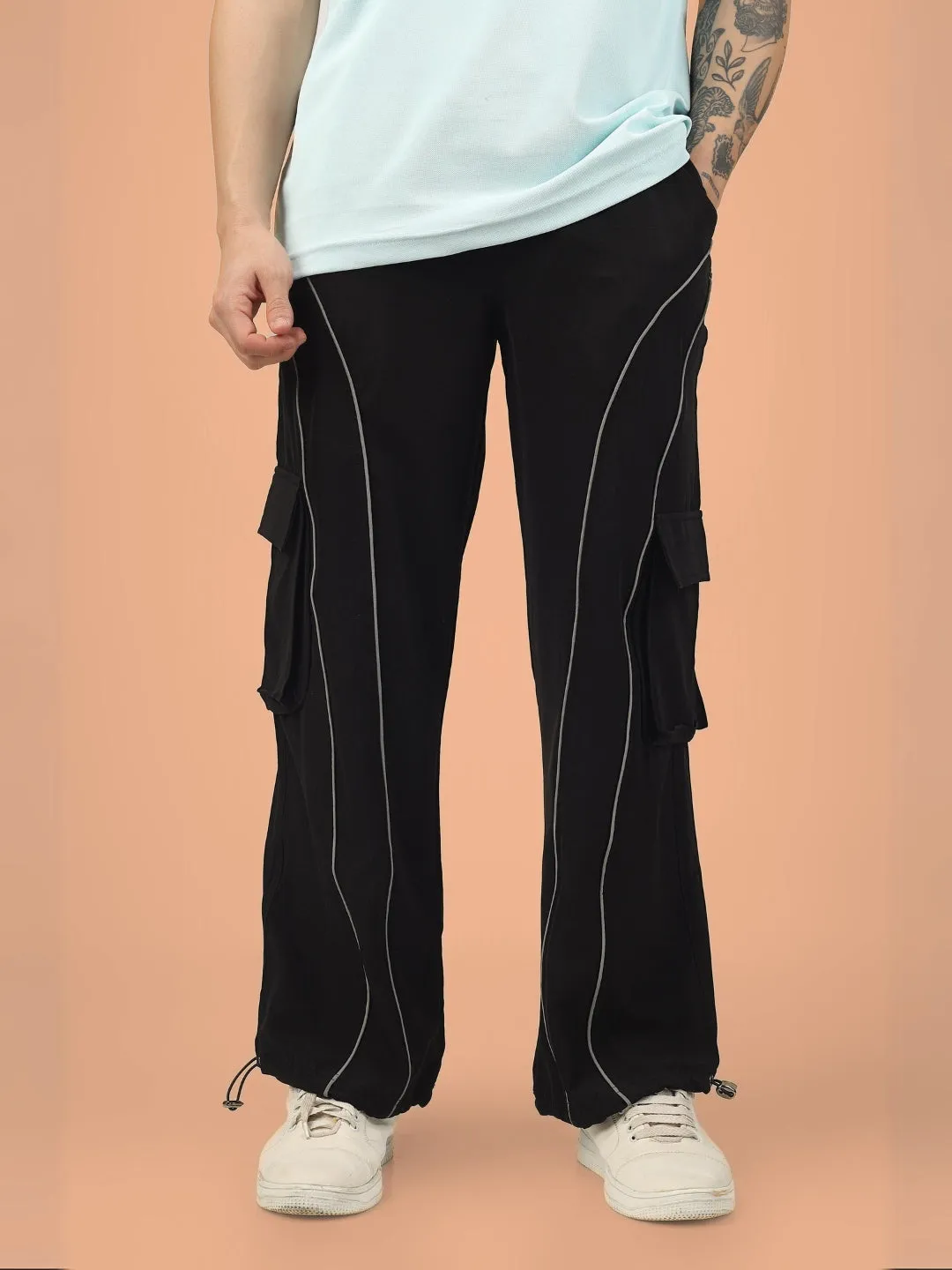 RAY REFLECTOR PARACHUTE CARGO PANTS (BLACK)