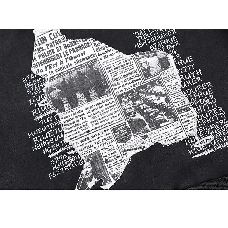 Retro Y2K Newspaper Graphic Hoodie for Eye-Catching Style