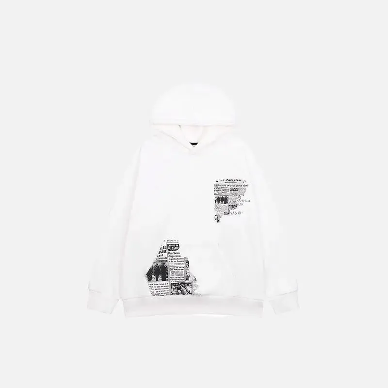 Retro Y2K Newspaper Graphic Hoodie for Eye-Catching Style