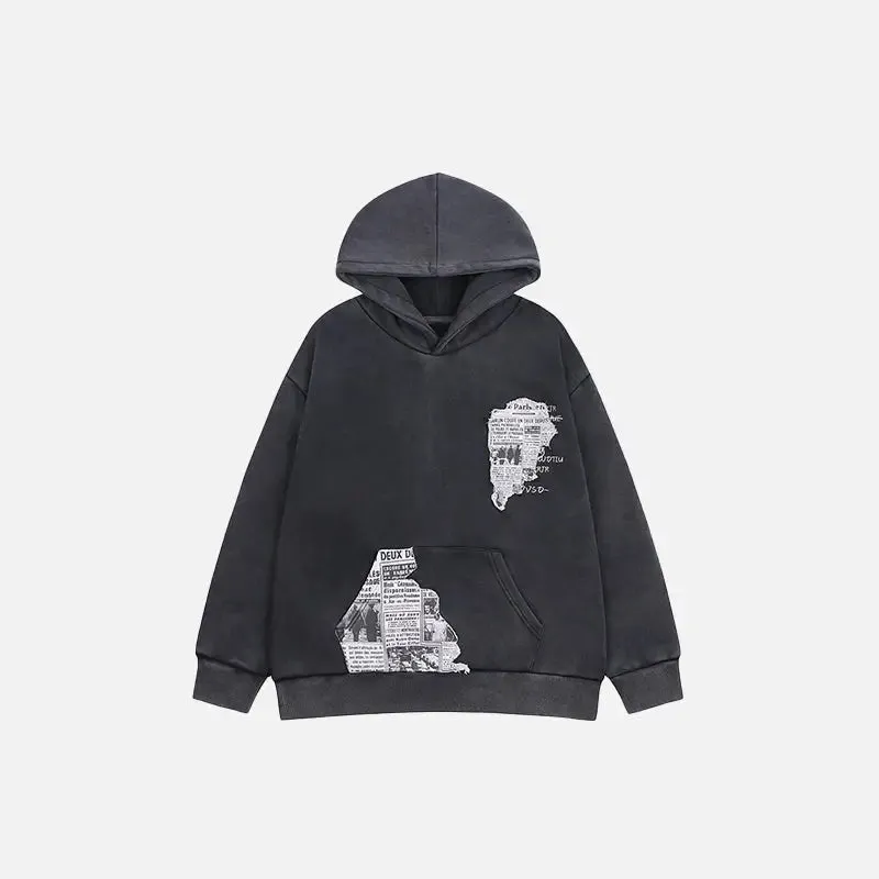 Retro Y2K Newspaper Graphic Hoodie for Eye-Catching Style