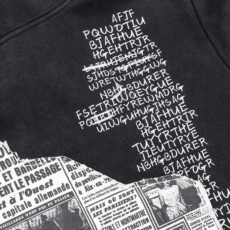 Retro Y2K Newspaper Graphic Hoodie for Eye-Catching Style