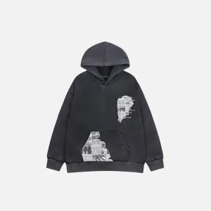 Retro Y2K Newspaper Graphic Hoodie for Eye-Catching Style