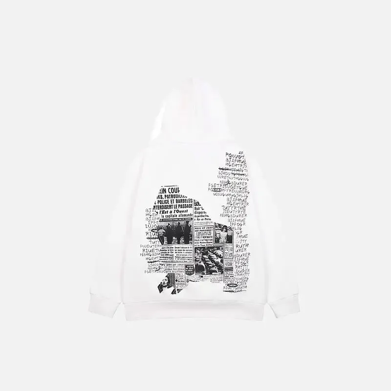 Retro Y2K Newspaper Graphic Hoodie for Eye-Catching Style